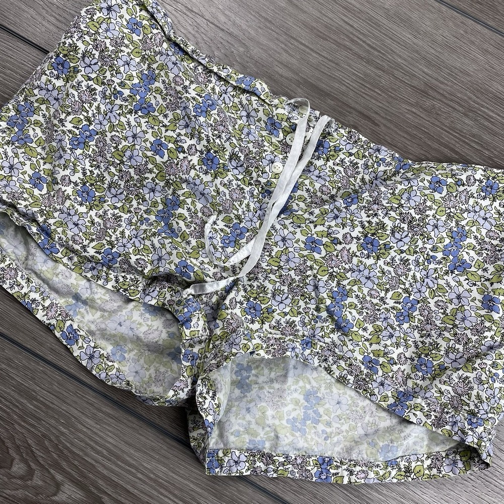 J Crew Women's Cotton Pajama Shorts White Blue Floral Medium‎